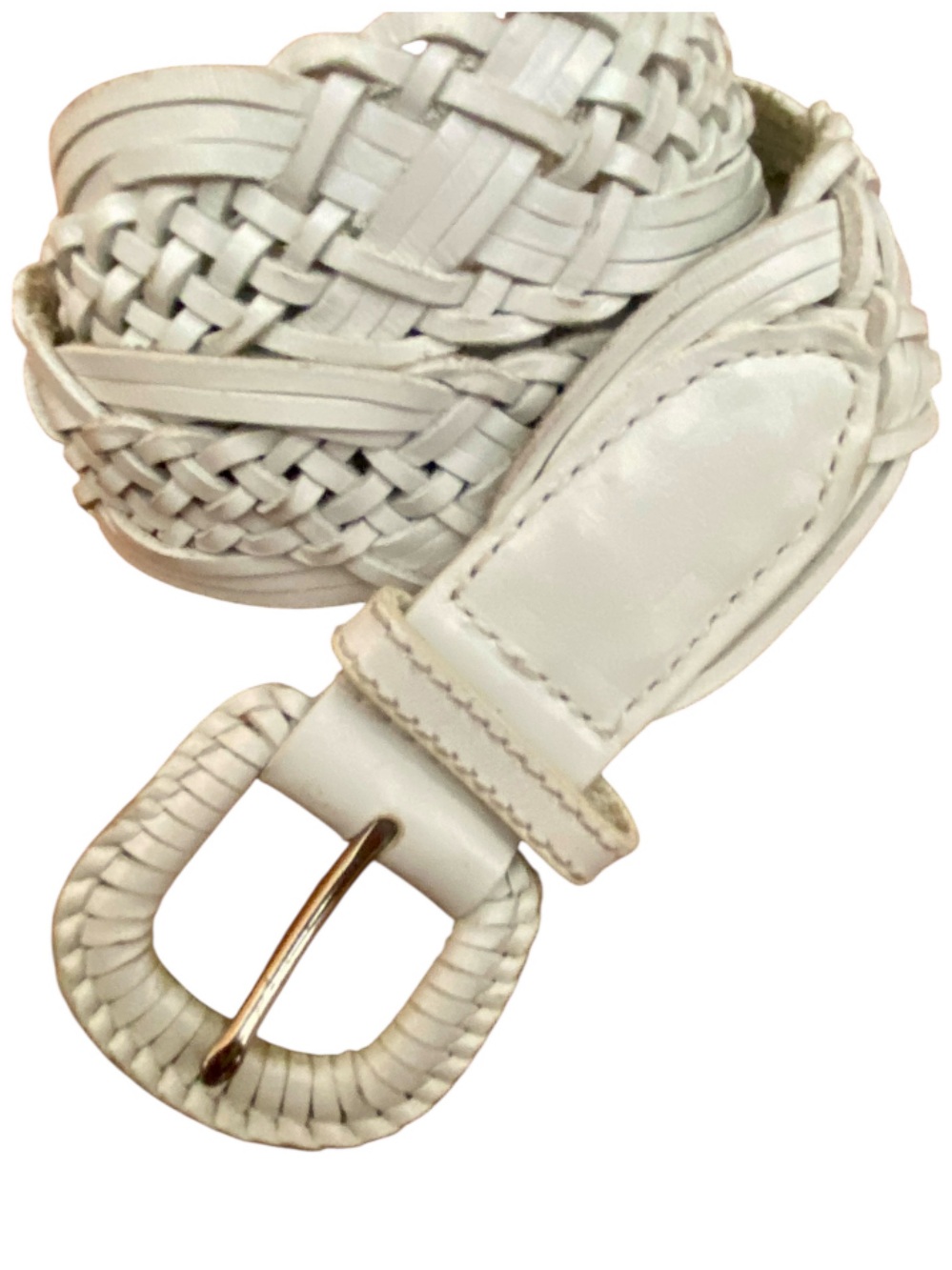 Cream Braided Genuine Leather Wide Belt Woven Boho Western Size M